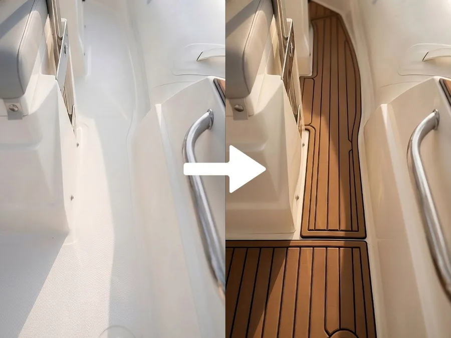 S-Deck montaža broda pre i posle — braon paluba