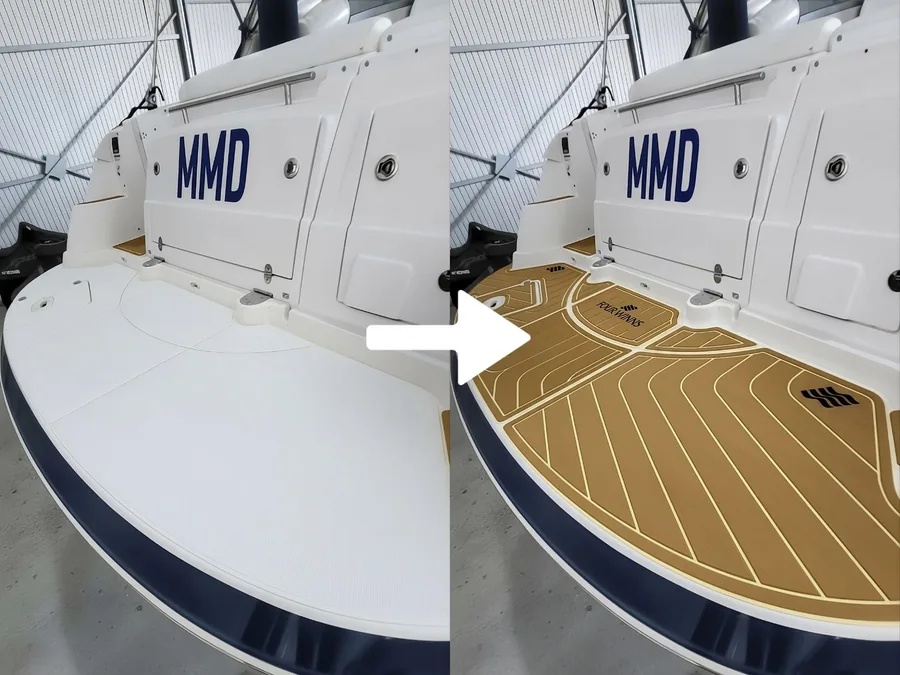Custom EVA nautički deking svetlo braon pre i posle